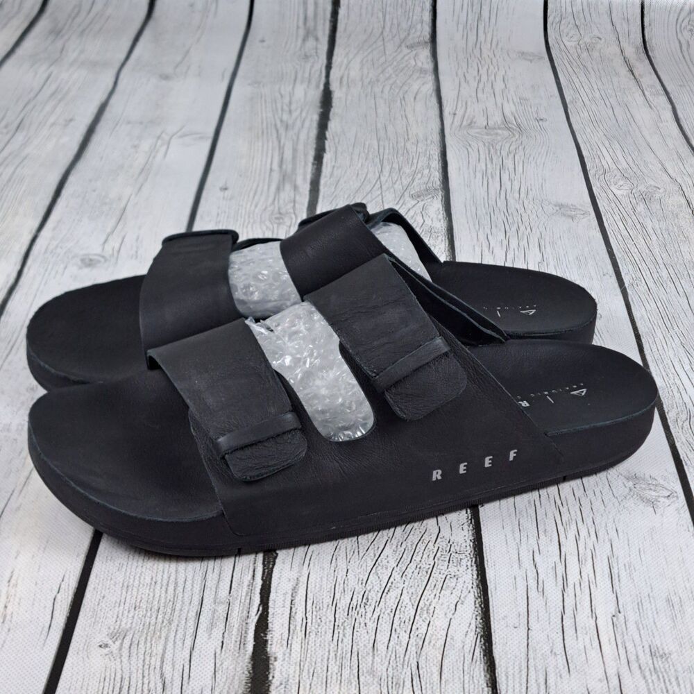 REEF Ojai Two Bar Sandals Men's 10 Black Leather Straps